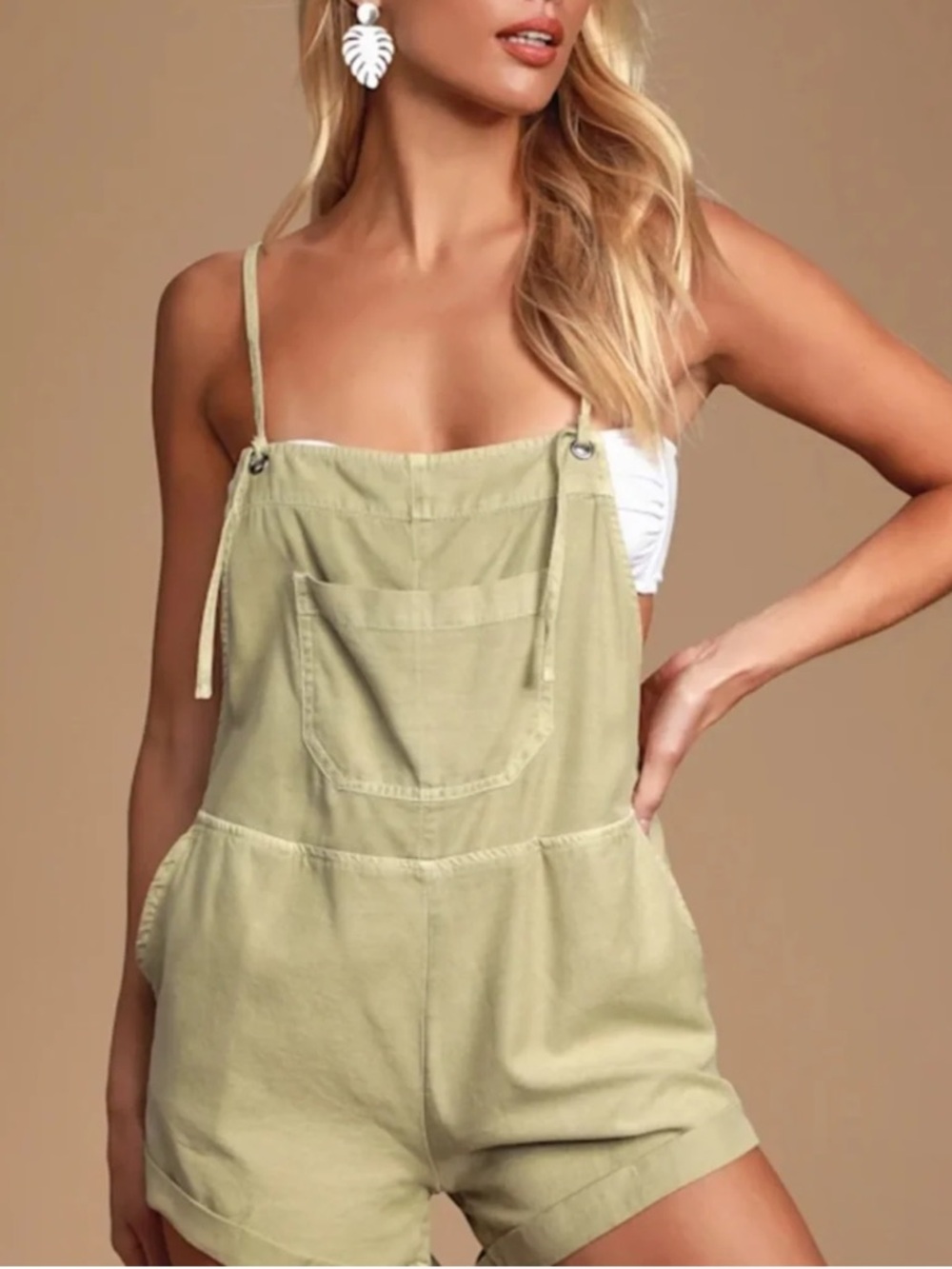 Billabong Olive Green Short Overalls Romper
